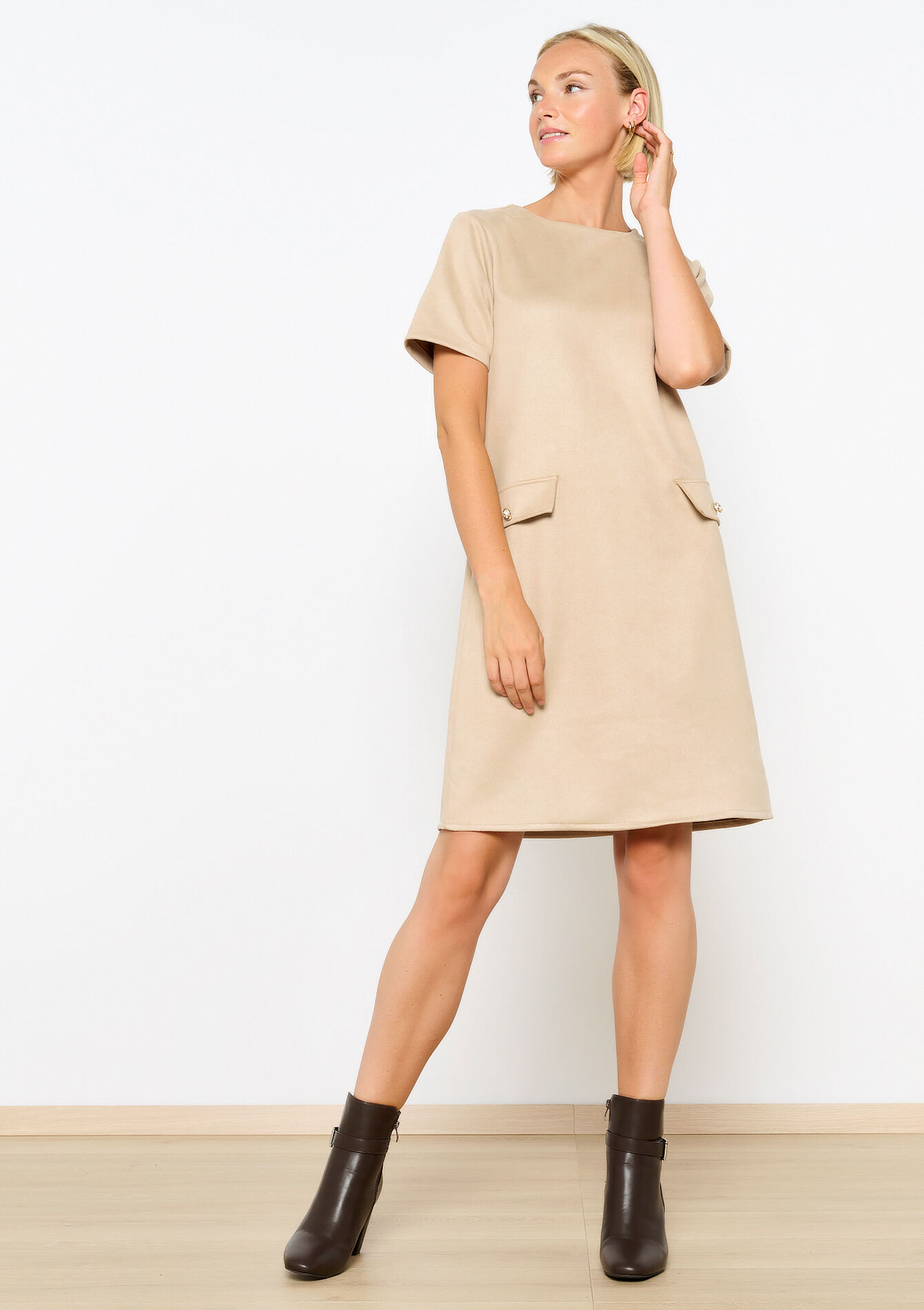 Short suede dress, , back