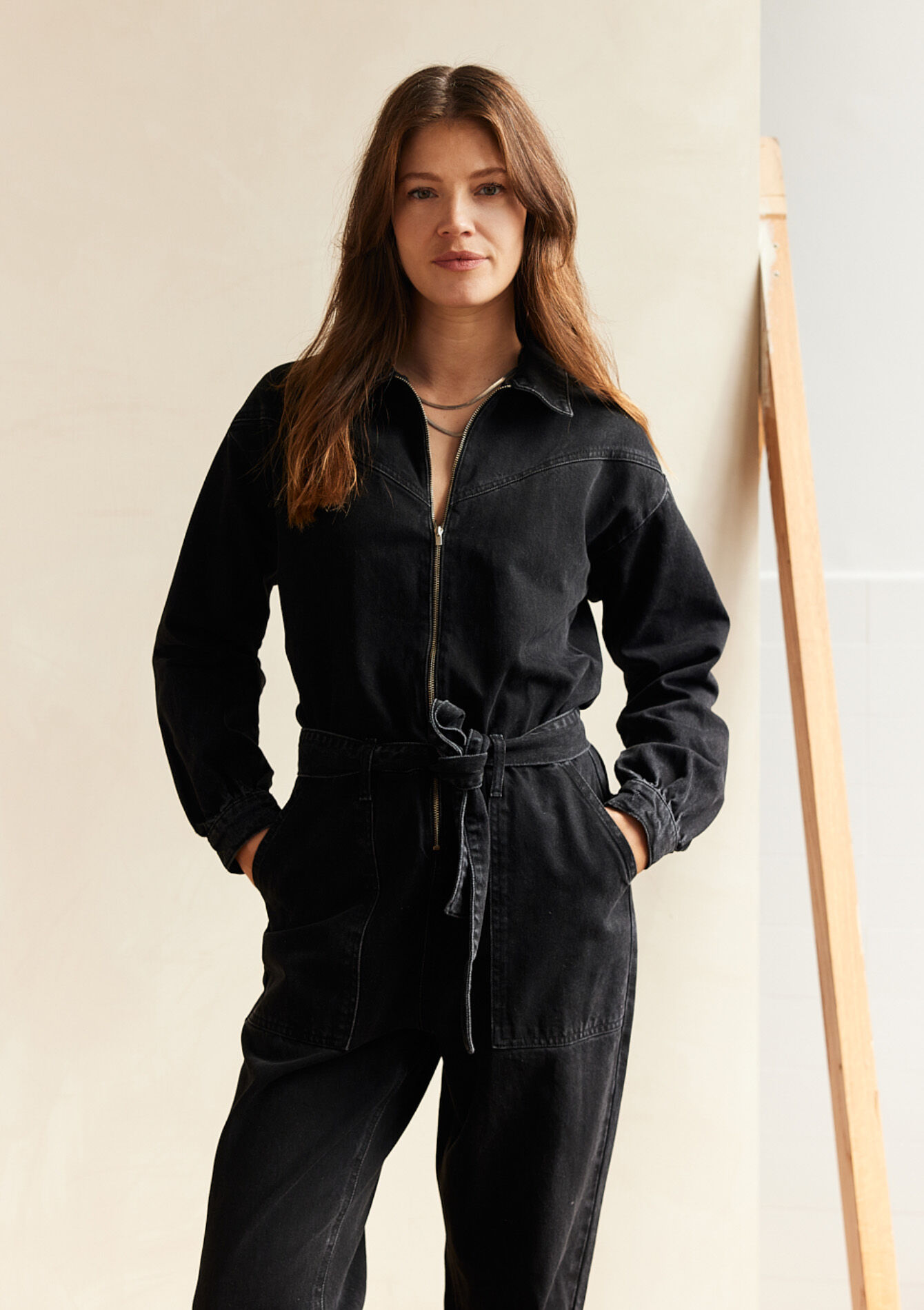 Denim boilersuit, , front