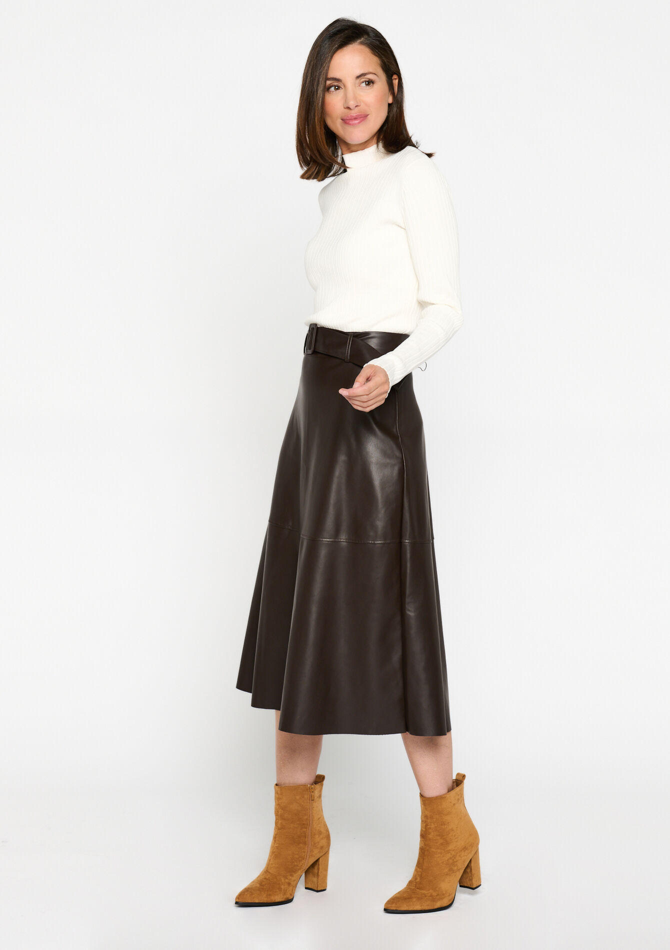 Midi skirt  in faux leather, , back