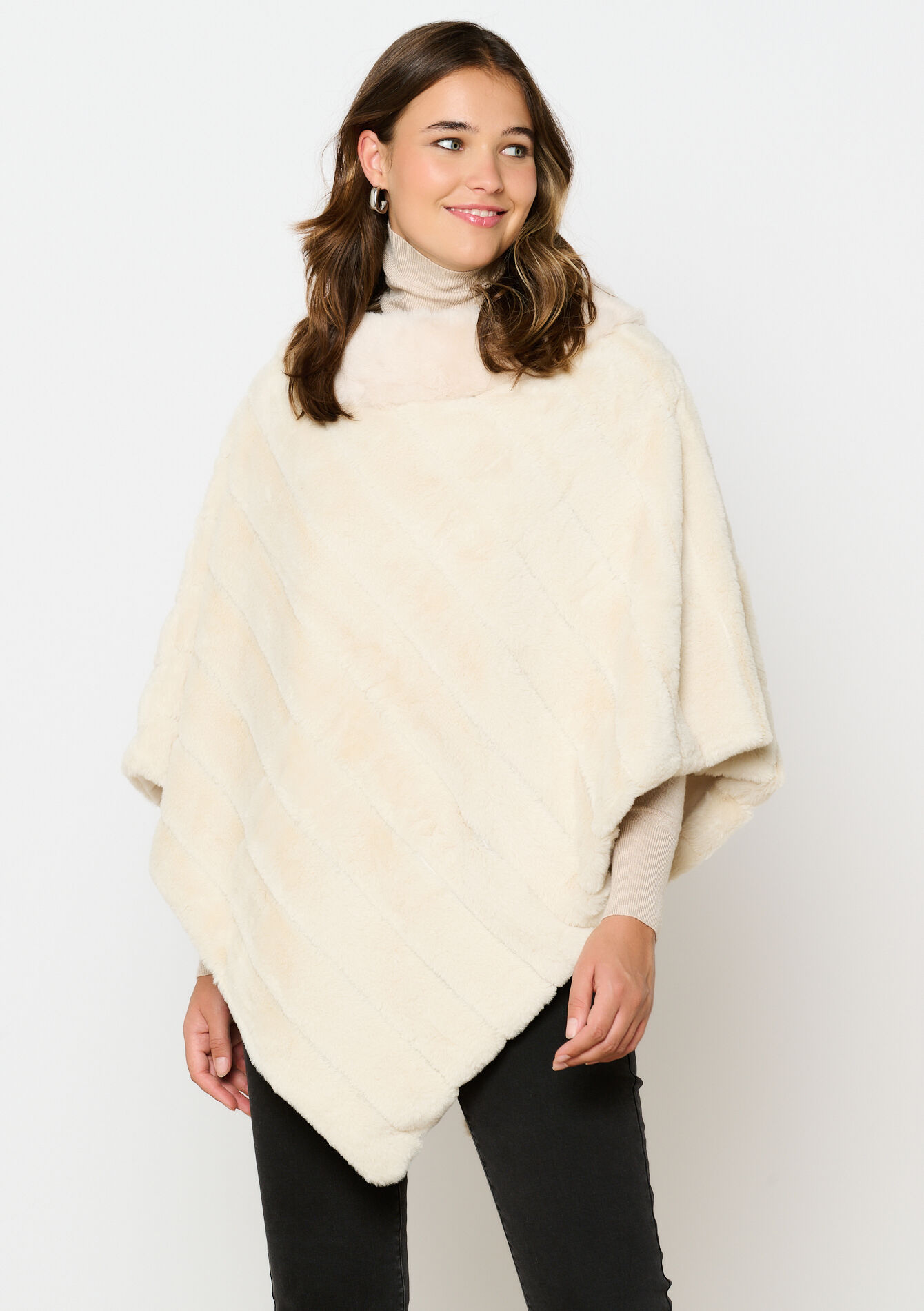 Striped poncho with lining, , hi-res