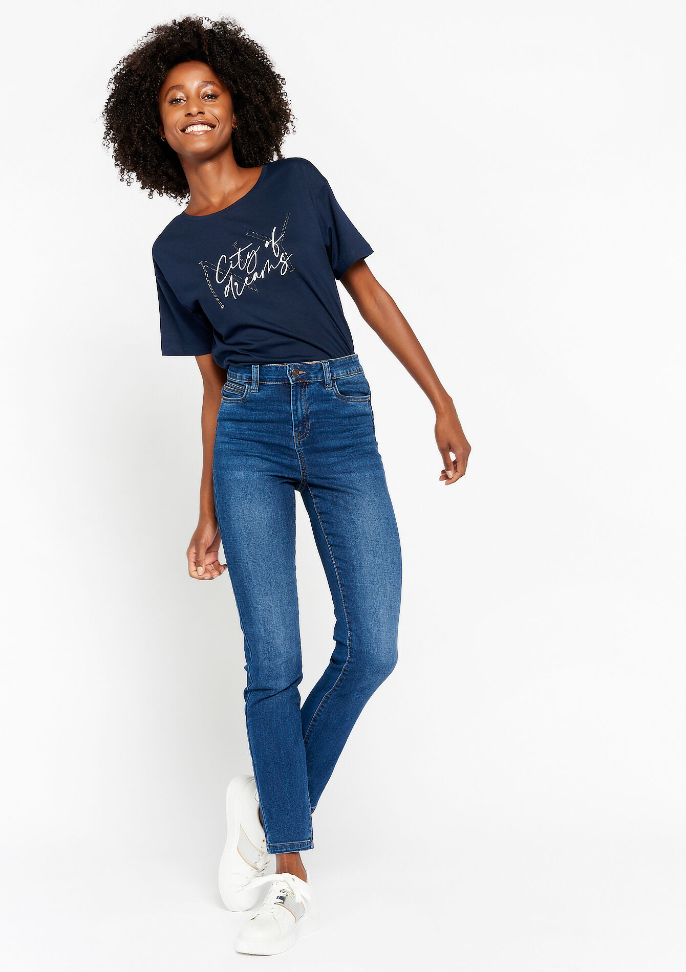 High-waisted slim jeans, , back