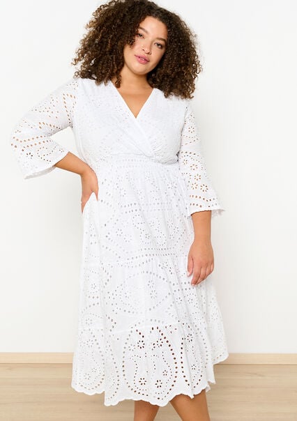 Wrap dress with broderie anglaise - OFFWHITE - 08103701_1001