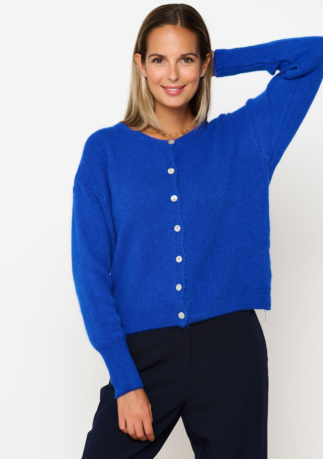 Cardigan with round neck, , hi-res