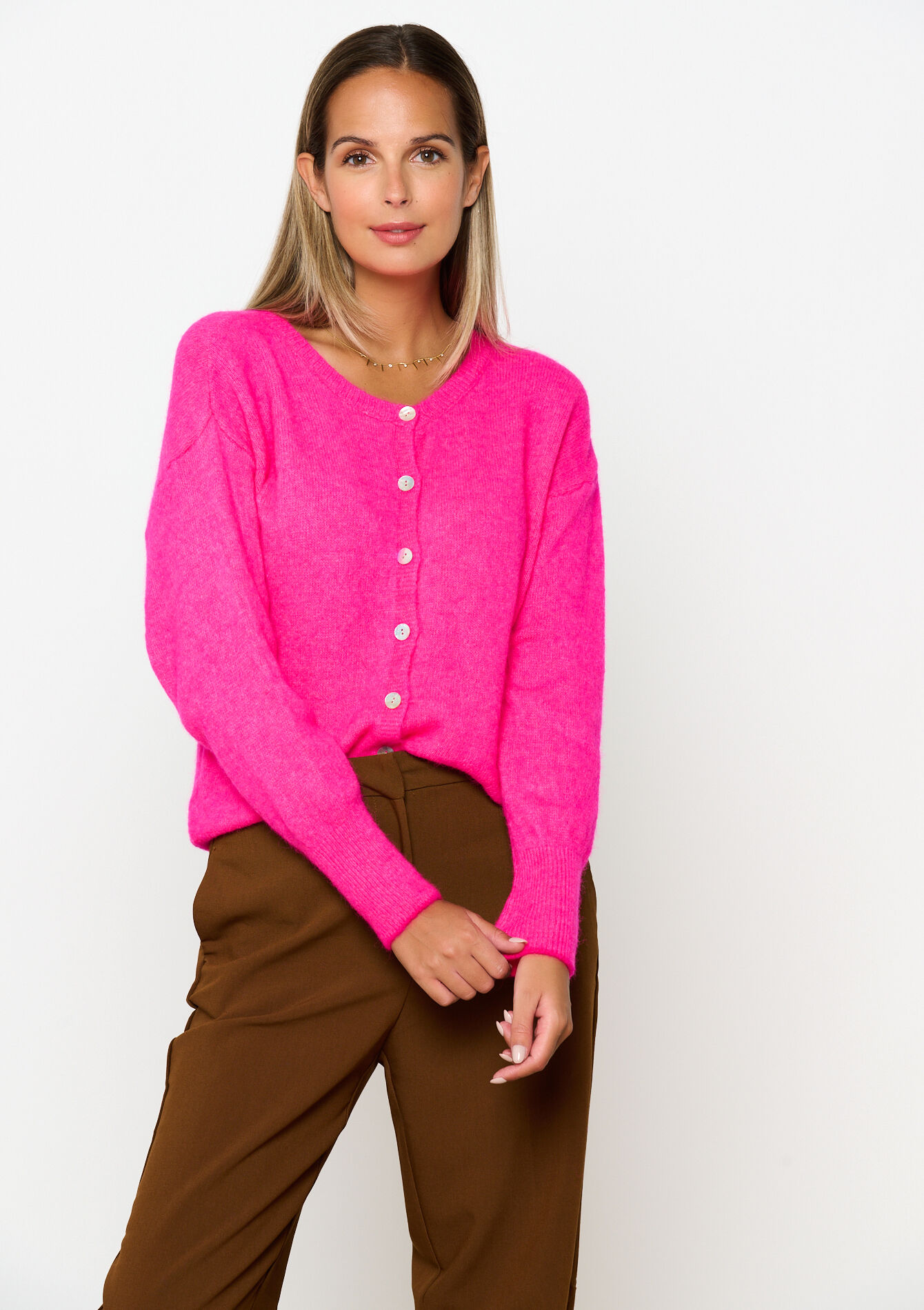 Cardigan with round neck, , hi-res