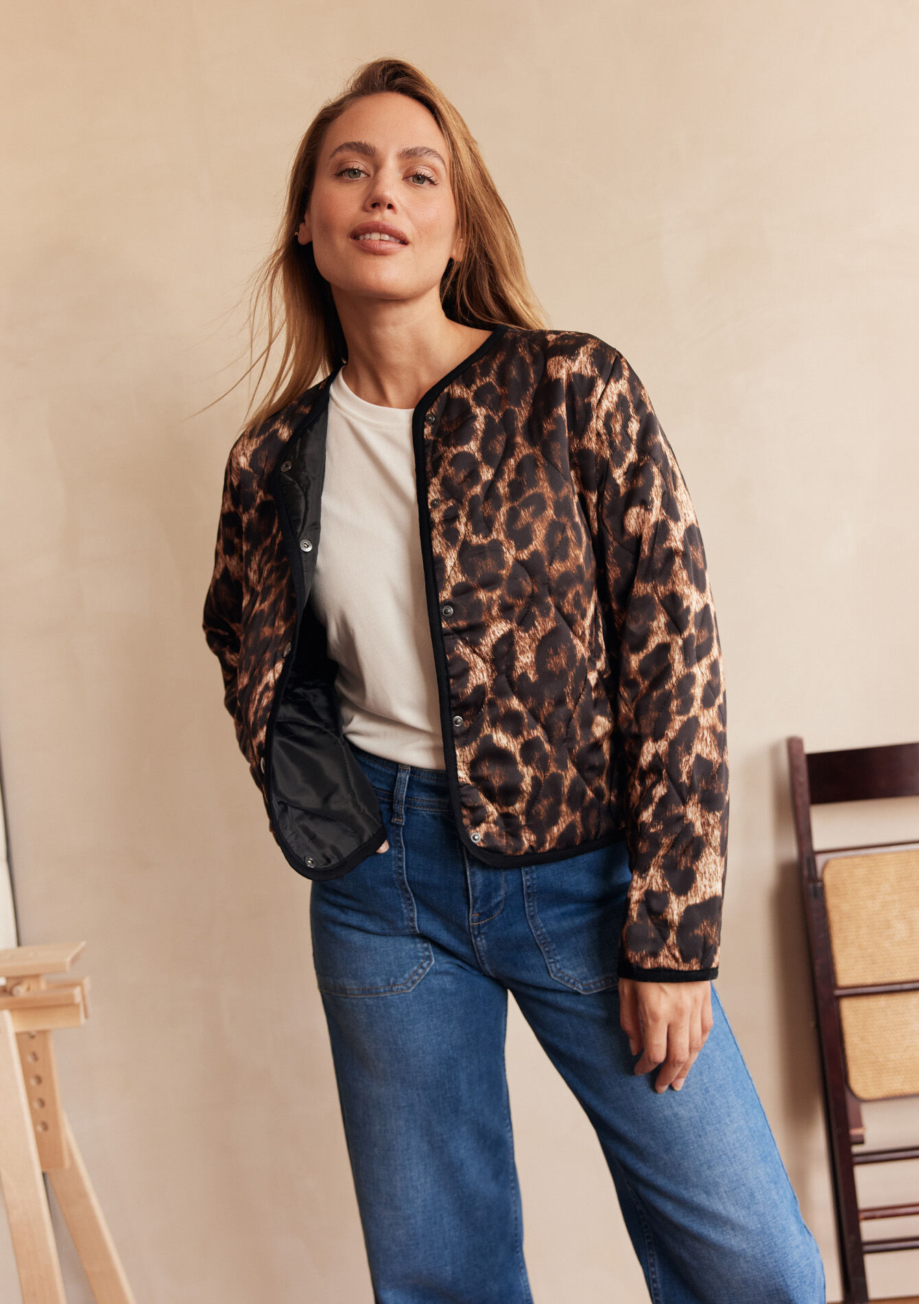 Quilted jacket in leopard print, , back