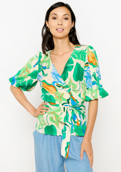 Wrap top with floral print - OFFWHITE - 05702579_1001