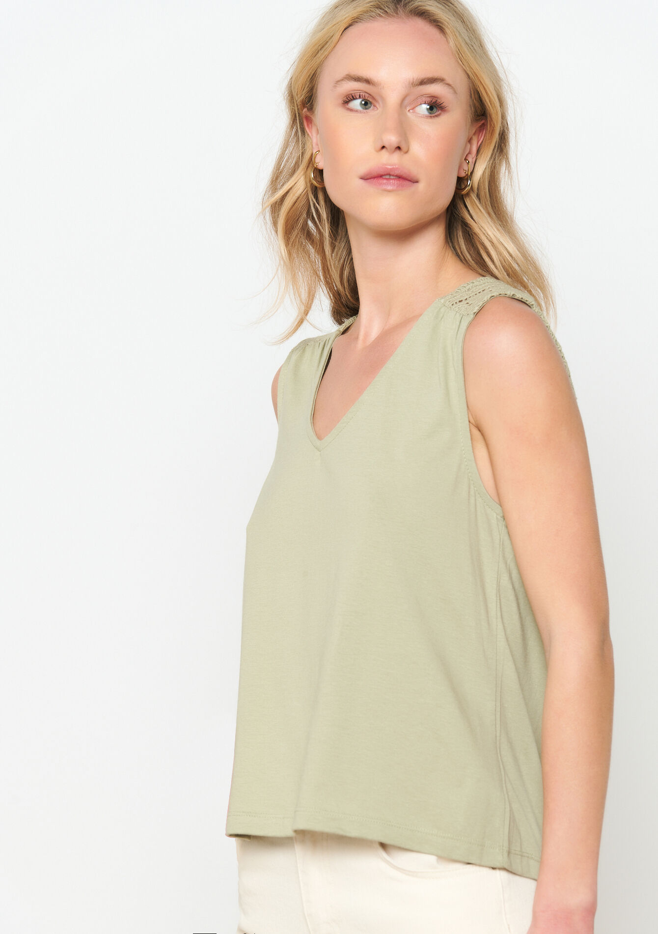 Top with V-neck, , back