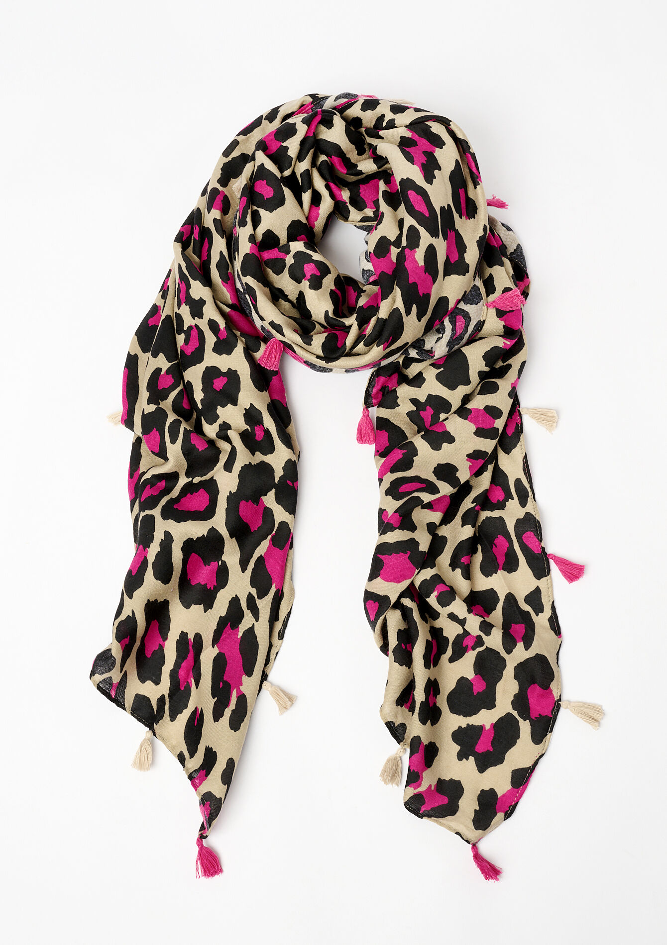 Leopard print scarf, , back