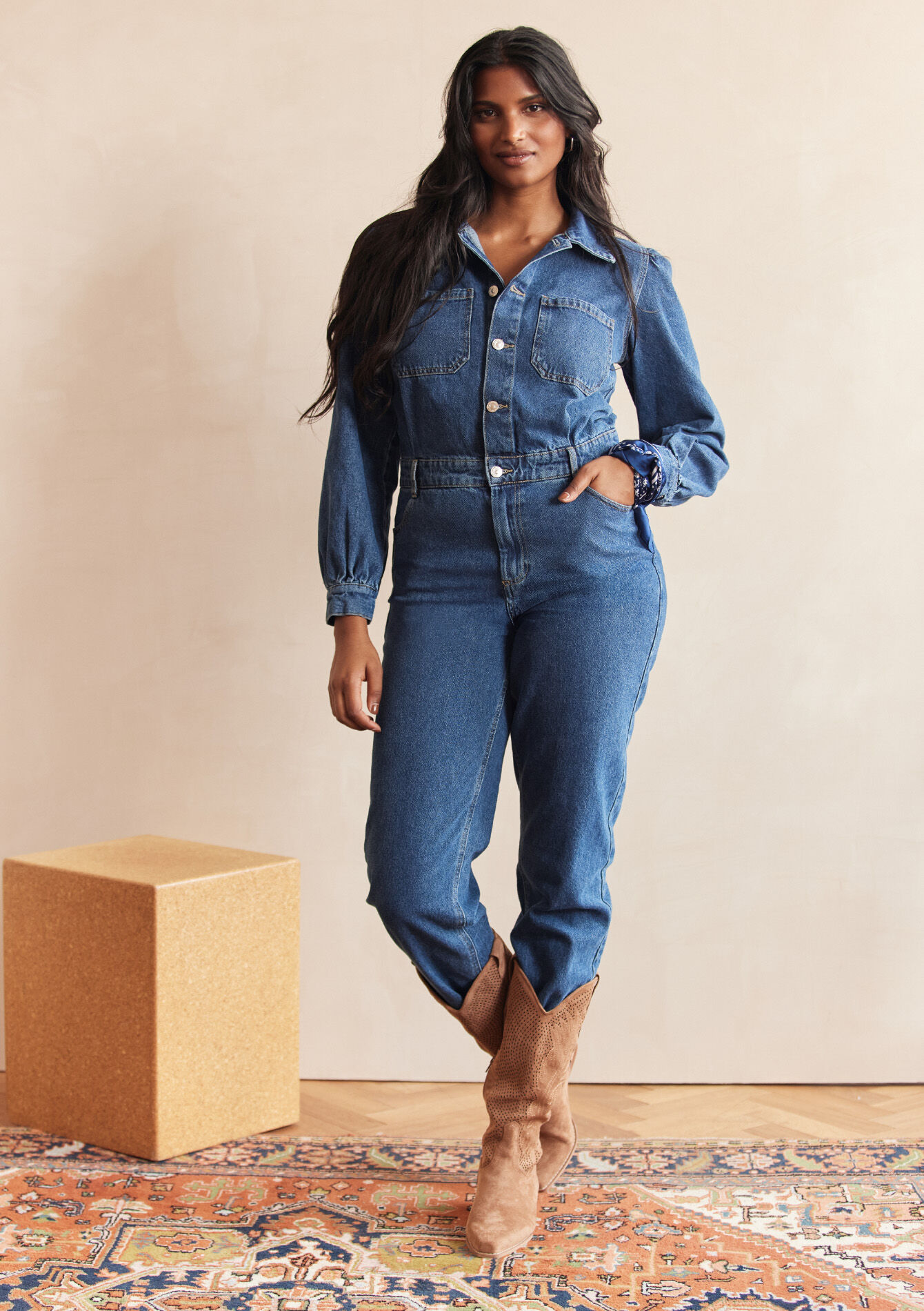 Denim boiler suit, , back