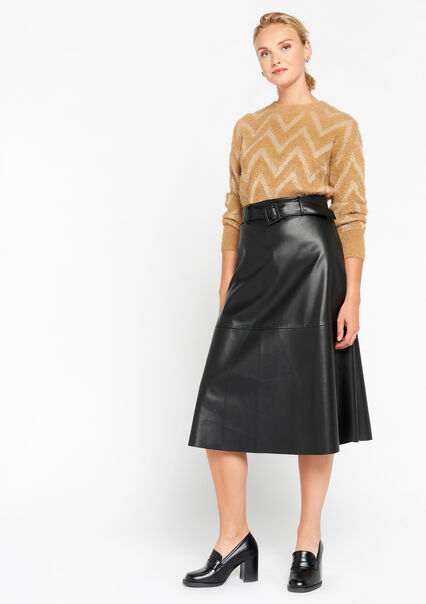 Midi skirt  in faux leather - BLACK - 07101164_1119