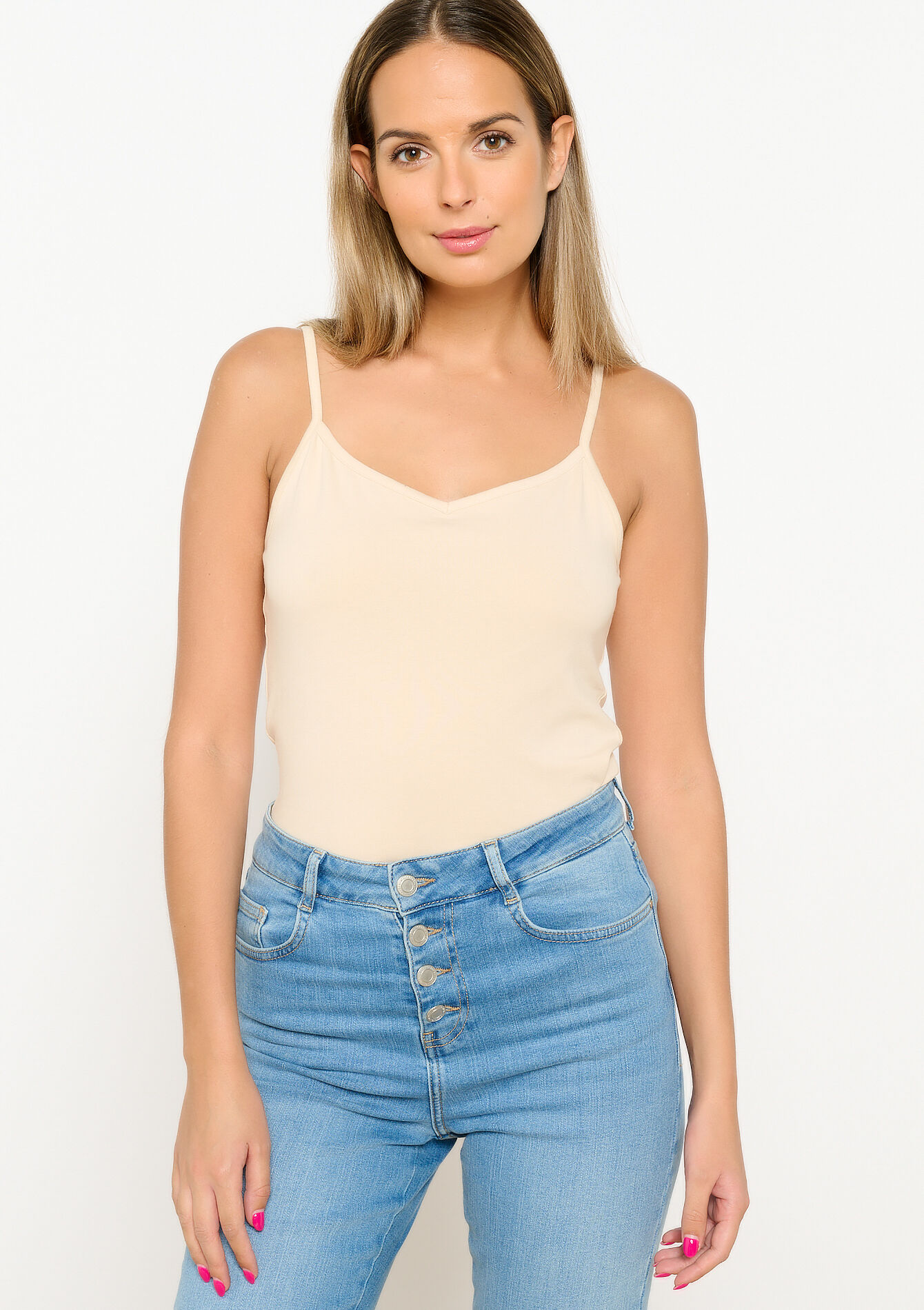 Top met spaghetti-bandjes, , back