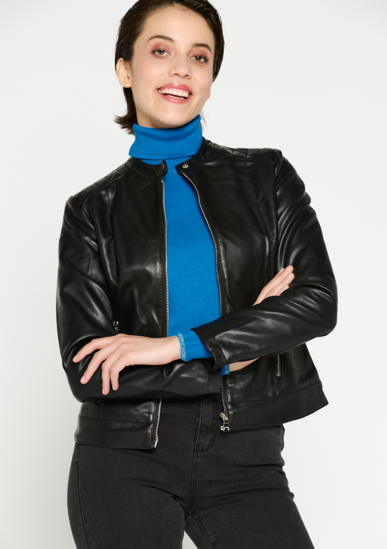 Collarless faux leather jacket - LolaLiza