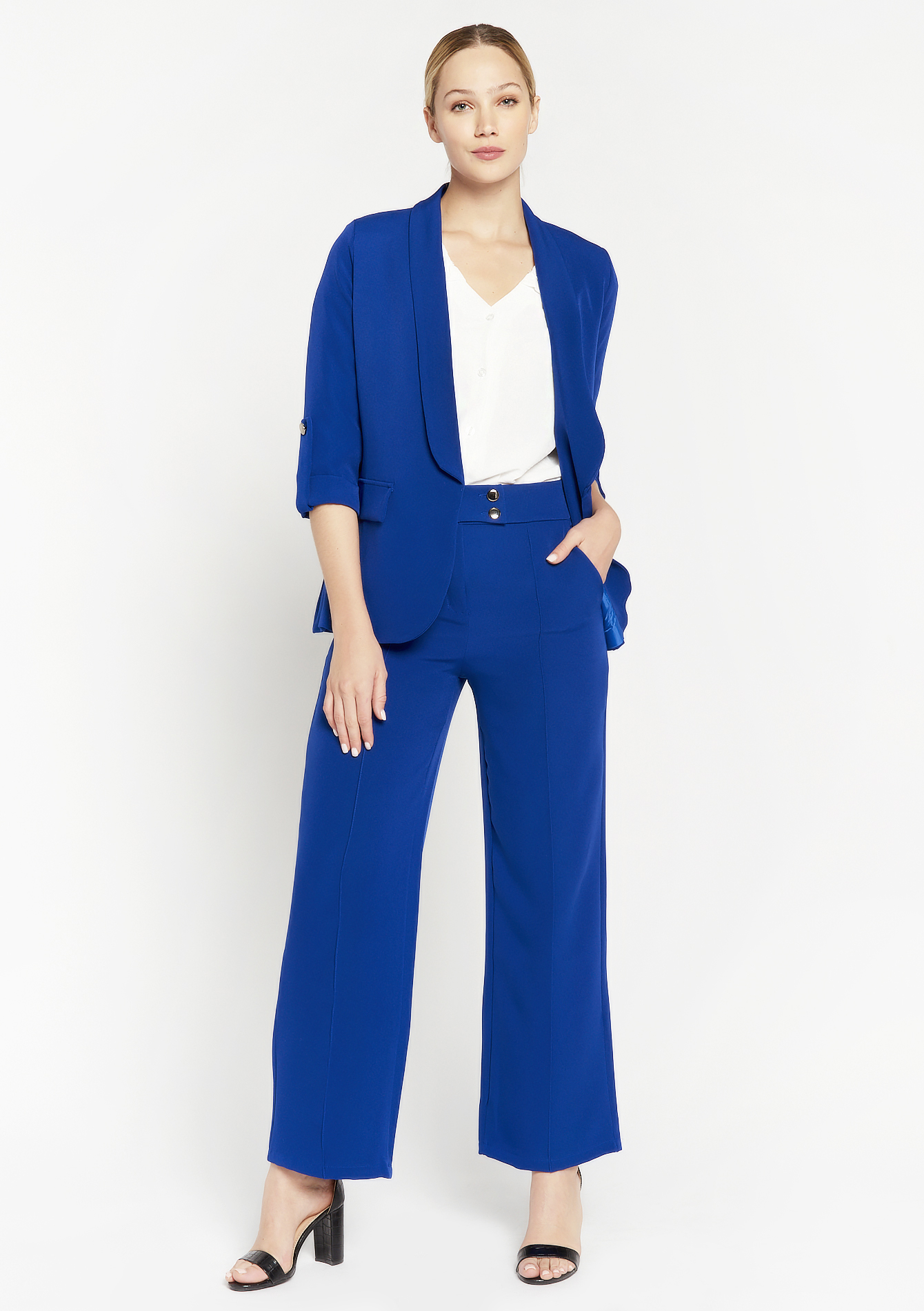 electric blue trouser suits ladies