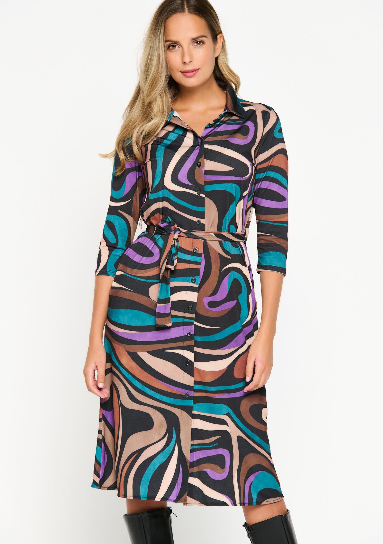 Waist dress with wave print - LolaLiza